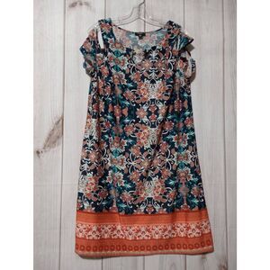 Tacera Dress Ladies 1x Navy‎ Coral Cold Shoulder Midi